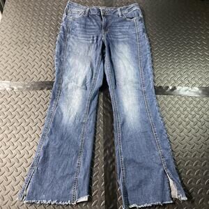 Maurices M Jeans Womens 14W Blue High Rise Wide Leg Side Slit Raw Hem Jeans